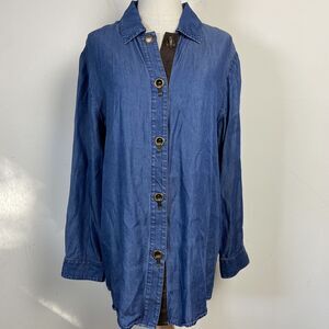 Soft Surroundings Wendy Tencel Button Up Shirt Blue Chambray Women's Size Medium